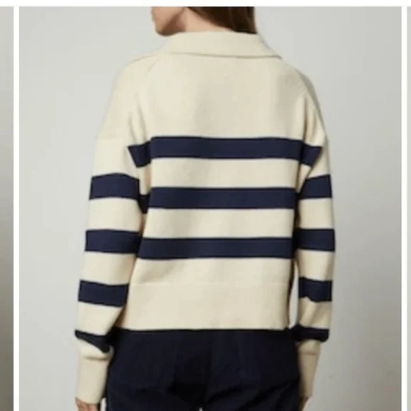 Velvet by Graham & Spencer Navy/White Cashmere Blend Old Money Coastal Nautical - Picture 6 of 9